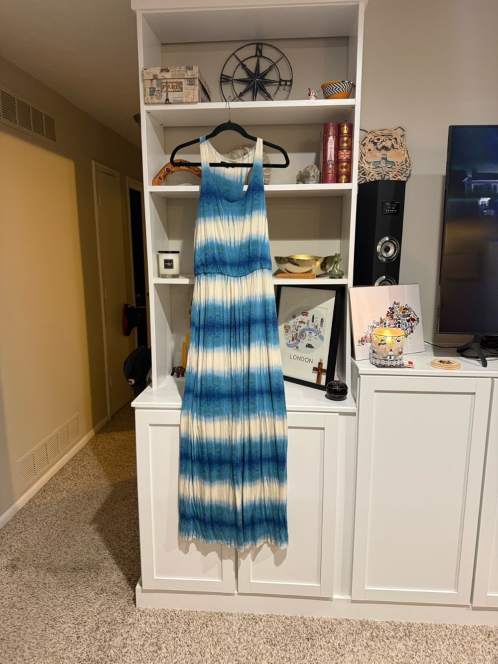Tart Blue and Cream Tie-Dye Maxi Dress
